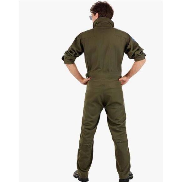 Men’s Top Gun Flight Suit Costume Olive Green XL Pilot Jumpsuit Patches Maverick - Picture 2 of 9